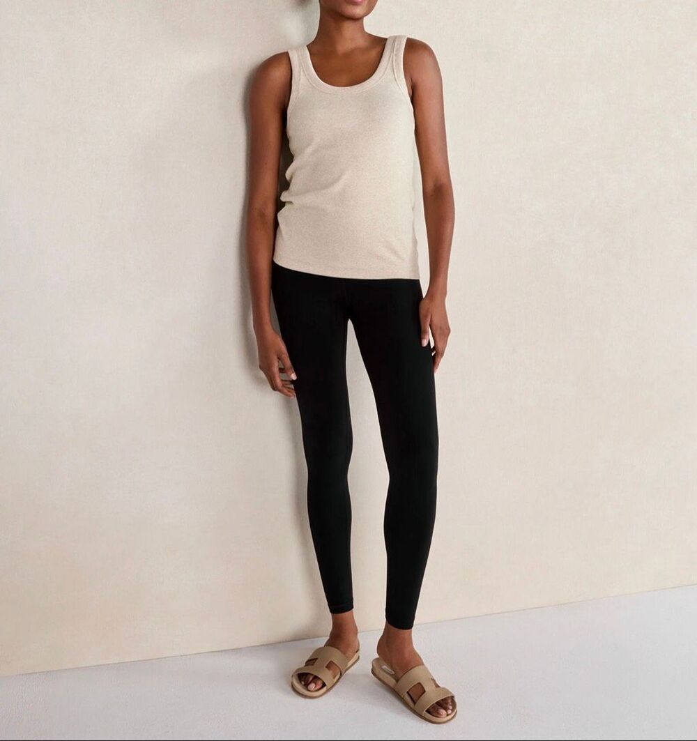 Haven Well Within Women's Scoop Neck Ribbed Sleeveless Tank Top Oatmeal L NEW